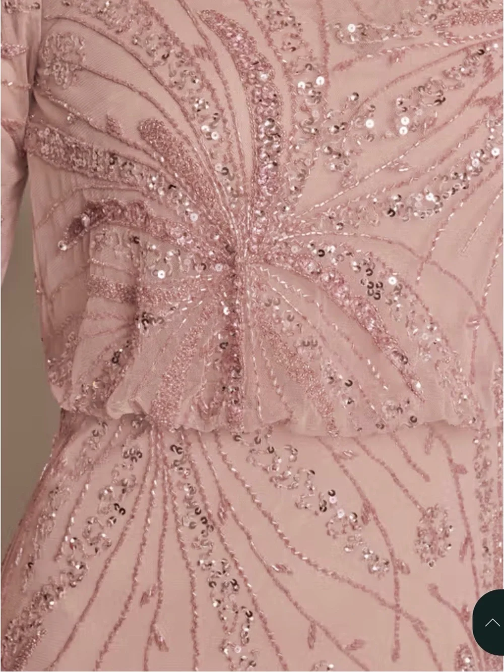 Elegant Long Sleeve Blouson Beaded Evening Gown - Blush Pink